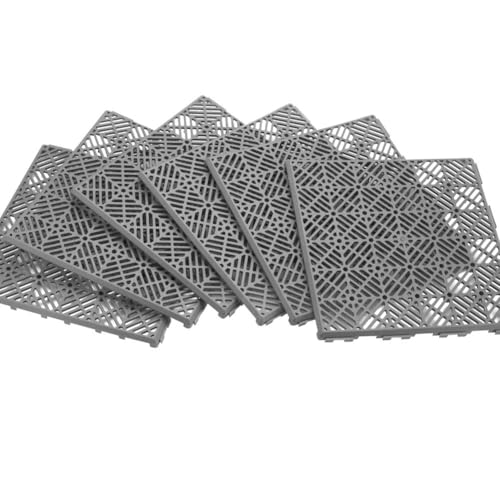 Interlocking Patio 11-1/2" Square Tile Flooring - 6 Piece Set - Easy to Install, Grey