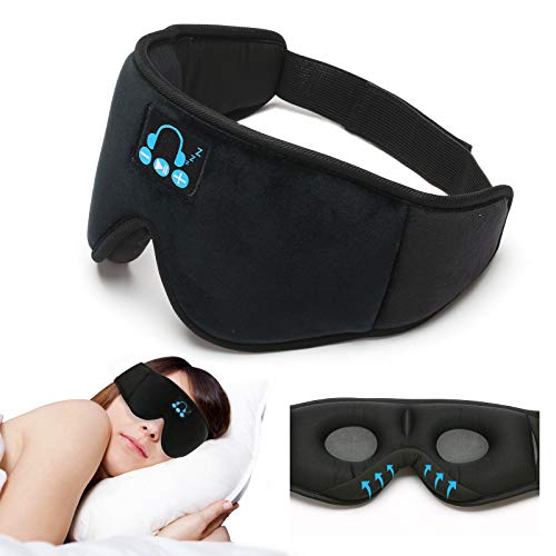 Sleep Headphones Bluetooth Headband Music Eye Mask, Wireless Sleeping Headphones for Side Sleepers Office Travel Music Mic Adjustable Speakers Long Play Time