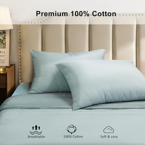 Lirex Queen Pillow Cases Set of 2, 300 Thread Count 100% Cotton Pillow Covers with Zipper Closure, Breathable and Soft, Queen (20" x 30"), Aqua Green by Lirex - Used condition - Image 2