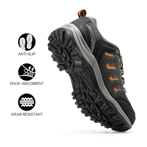 Nortiv 8 Men'S Waterproof Hiking Shoes Leather Low-Top Hiking Shoes For Outdoor Trailing Trekking Camping Walking Black/Dark/Grey/Orange Size 10 Quest-1 thumb #3