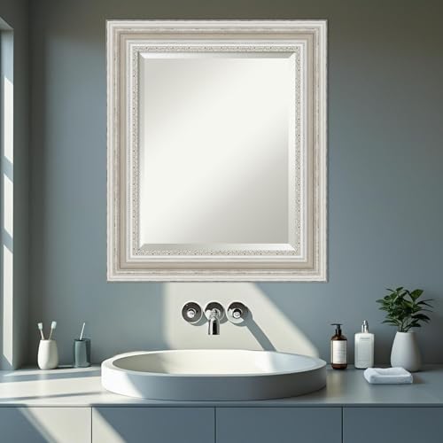 Image of Framed Vanity Mirror | Bathroom Mirrors for Wall | Parlor Silver Mirror | Wall Mounted Mirror | Small Mirror | 25.50 x 21.50
