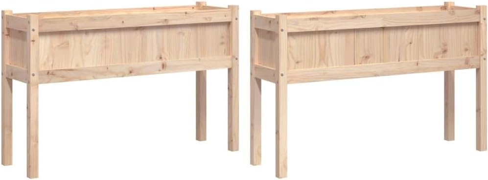 Garden Planter Set of 2, Natural Solid Pine Wood, Large 43.3x43.3x27.6 inch, Rectangular Outdoor Indoor Raised Garden Bed for Vegetables