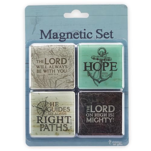 Christian Art Gifts Inspirational Refrigerator Scripture Magnet for Men with Bible Verse: The Lord Will Be With You - Deuteronomy 31:8 Nautical Themed Fridge Magnet Home & Kitchen Decorations Set of 4