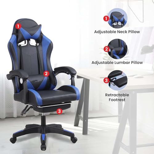 Image of Heart Home Ergonomic Gaming Chairs for Home with Adjustable Headrest, Lumbar & Armrest Support | 135 Recliner Chair with Footrest | Heavy Duty Trading & Gamer Chair | 2023-6F-BLUE
