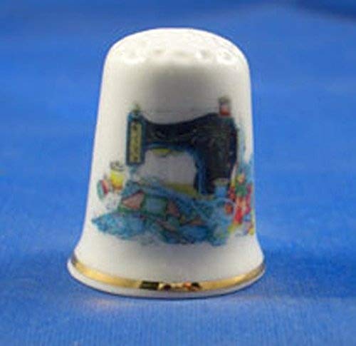 Porcelain China Collectable Thimble Sewing Machine with Quilt