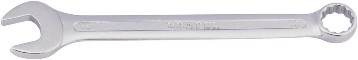 Draper Redline 15mm Combination Spanner | Chrome Vanadium Steel Hand Tool | Metric Manual Plated Tools | 68037