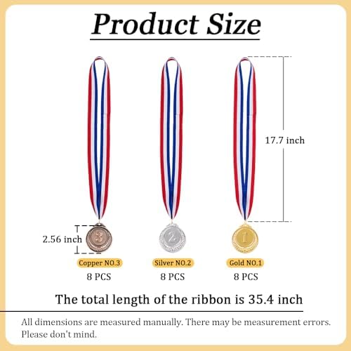 Plus Award Medals 24 PCS - LINKPEACE Gold Silver Bronze Medals with Neck Ribbon, Steel Metal for Party Favor Decorations and Sports Awards (Diameter 2.56in) (24 Pcs Gold Silver Bronze) - 3