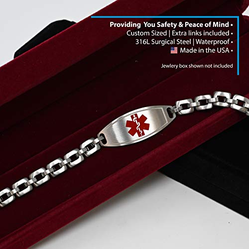 My Identity Doctor Medical Alert Bracelet For Men With Free Engraving, Stainless Steel Personalized Medic Id Custom Sized, 6Mm Matte Chain - Black | Made In Usa - Wrist Size 8.5 Inch #TOP3