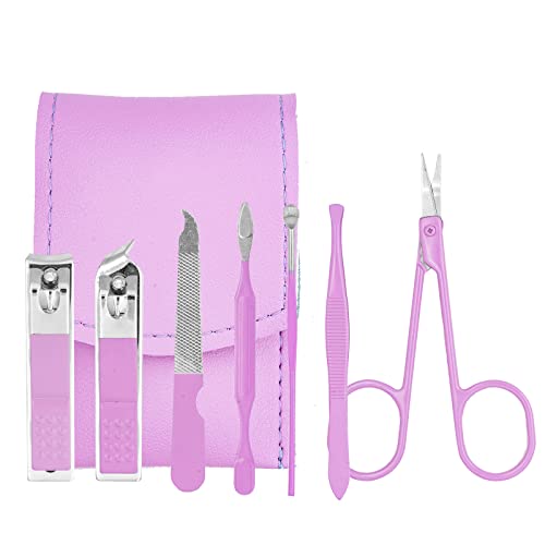 Nail Clipper Set, 7Pcs Manicure Set Fingernail Clippers Kit Fashion Color Purple Stainless Steel Pedicure And Manicure Kit With Purple Pu Leather Case #TOP1