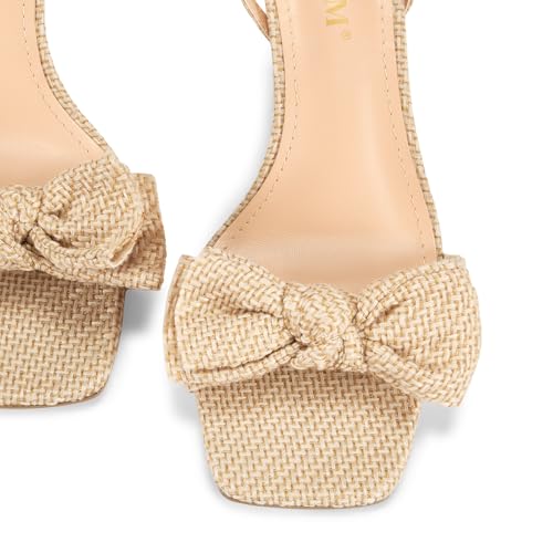 Image of ISNOM Women's Bow Knot Ankle Strap Open Toe Block Heel Sandals Wedding Party