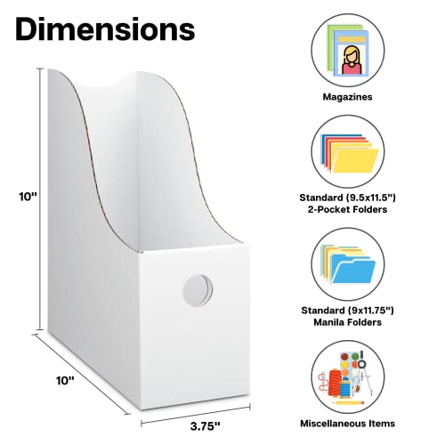 Dunwell White Magazine File Holder (2 Pack) - Sturdy Cardboard Magazine Holder, Vertical File Folder Holder, Magazine Holder For Desk, Shelves, Office Or Classroom Book Organizer, Paper Book Bins #TOP2