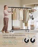SONGMICS Wieszak na ubrania do dużych obciążeń, wieszak na kółkach, obciążenie do 90 kg, z wysuwanym drążkiem na ubrania, składana podstawa, możliwość przechowywania pudełek, czarny HSR13BKV1