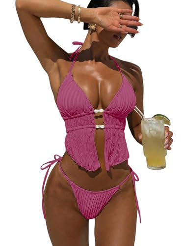 Image of RoseSeek Women's 2 Piece Boho Polka Dots Beaded Bikini Sets Sexy Swimsuits