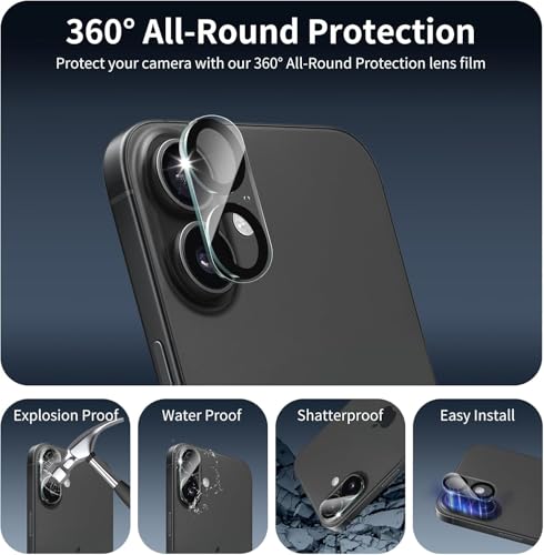Image of CLITZ 2 Pack Camera Lens Protector for iPhone 17 (6.3 inch), 9H Tempered Glass Camera Lens Cover, Scratch Resistant, Anti-Fingerprint, HD Clear, Bubble Free Easy Installation, Case Friendly Full Coverage Protection