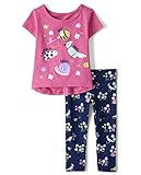 The Children's Place,and Toddler Girls Short Sleeve Fashion Top and Leggings Set,Milky Way,12-18 Months