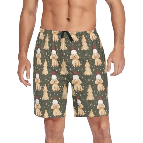 Poodle and Trees Pajama Bottom Shorts for Men Soft Casual Sleep Lounge Shorts with Pockets S-XXL