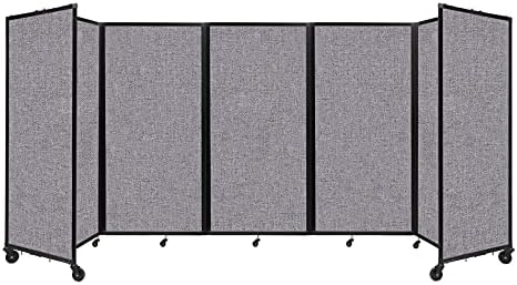 Versare Room Divider 360 Portable Wall Partition | Fully Assembled Room Divider Wall | Freestanding Office Dividers | Locking Wheels | Temporary Room Separator | 14' x 6' Cloud Gray Fabric Panels