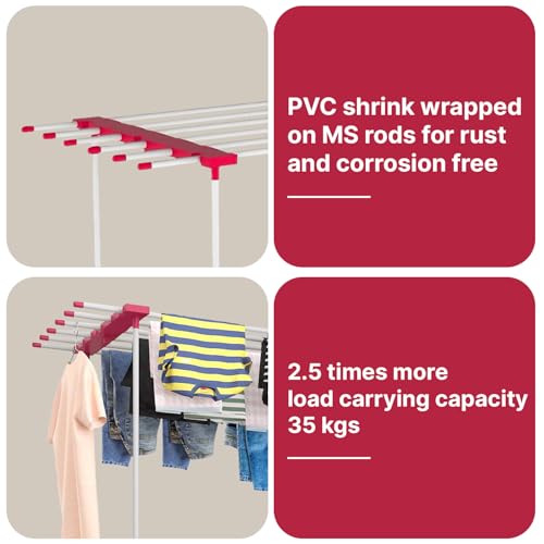 Image of ZOLMIX Foldable Premium SS Steel Pipe Heavy Duty Carry Weight Till 20 Kgs, 48 Drying Rails, Cloth Drying Stand| Clothes Stand for Drying| Cloth Stand| Clothes Dryer| Laundry Racks (1 Layer)