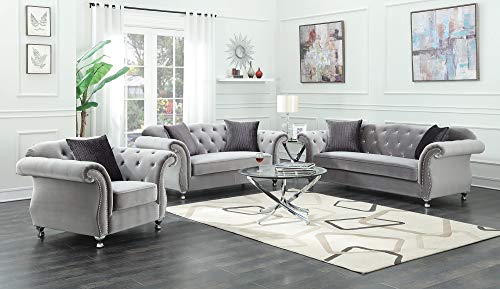 Coaster Home Furnishings Frostine Sofa Silver Velvet Chrome #TOP1