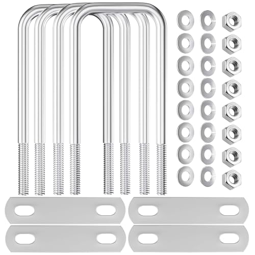 Image of 4Packs Square U-Bolt, 304 Stainless Steel Square Bend U Bolts with Nuts and Frame Plate for for Boat Trailer Tube, Rectangular Wood and Metal Objects M10*50 * 120mm