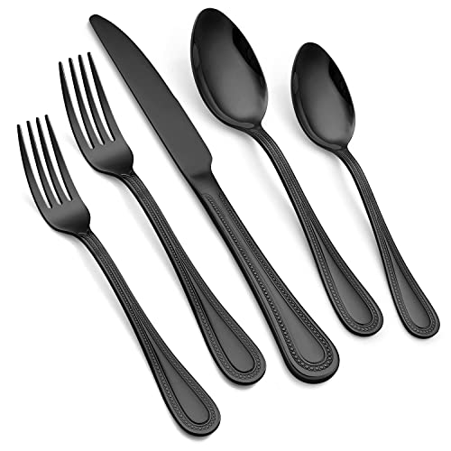 20-Piece Silverware Set for 4, E-far Stainless Steel Flatware Cutlery Set with Pearled Edge, Include Forks Spoons and Knives, Modern Tableware Eating Utensils for Kitchen Restaurant, Dishwas