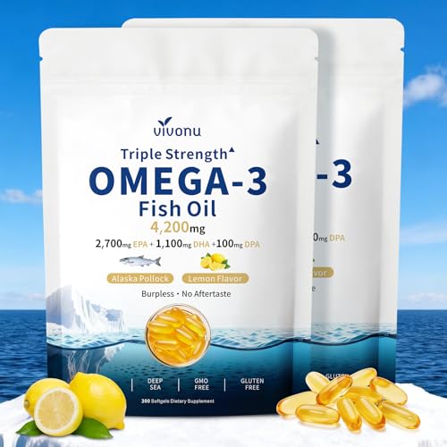 Image of VivoNu Triple Strength Omega 3 Fish Oil - 4200mg, 300 Softgels | Enteric-Coated for No Fishy Aftertaste | Wild-Caught | Third-Party Tested