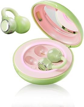 FairyClip A2 Open-Ear Earbuds, Clip On AI Translation Headphones, Wireless Adaptive Comfort Bluetooth 5.4 Waterproof 28H Earphone Makeup Mirror for Sports & Workouts Women Gifts, Guava Green