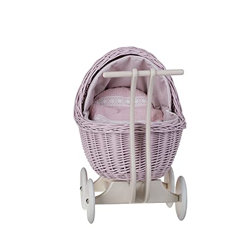 e-wicker24 Alles aus Weide Puppenwagen aus Weide mit Bettwäsche perfekte Geschenkidee Korbpuppenwagen schöner Spielzeug aus Korbgeflecht Korbwagen für Puppen Spielzeug für Mädchen – Bild 7
