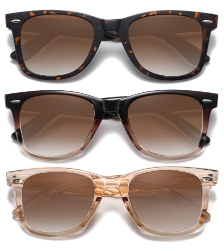 MEETSUN Retro Polarized Sunglasses for Women Men Classic Mirror Lens Driving Sun Glasses 100% UV Protection (3 Pack) Leopard Brown/Brown Gradient/Brown, (3 Pack) Leopard Brown/Brown Gradient/Brown,