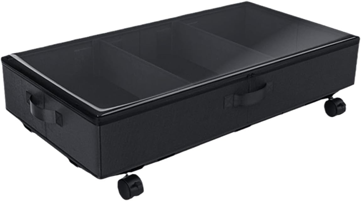 Ciieeo Bed Storage Container with Wheels, Oxford Fabric 3-grid Large Capacity Clothes Organizer, Dustproof Quilt and Storage Bin for Bedroom