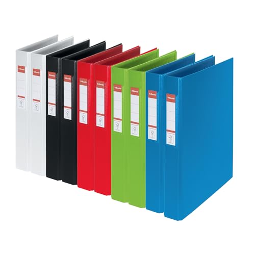 Image of Esselte VIVIDA A4 Ring Binder, Pack of 10 Assorted Colours – 42mm Width, 2 Round Ring Binder, 190 Sheet Capacity, Durable PP Cover, Spine Label, FSC® Certified, Home & Office File Organiser