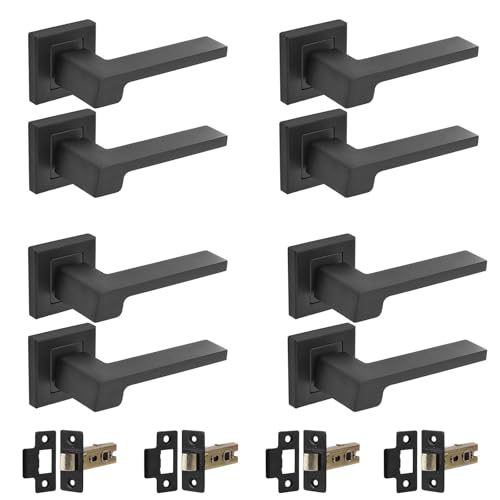 Decoranddecor - Decoranddecor Spectra Matt Black Aluminium Lever Handle Sets – 4 Pack of Internal Door Fittings with Mortice Latch, Contemporary Design for Bedrooms, Bathrooms, and Modern Home or Office Interiors