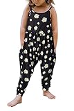 Vieille 4T Girls Summer Outfits 3T Toddler Black Jumpsuit Clothes Sleeveless One Piece Daisy Romper Harem Pants with Pockets