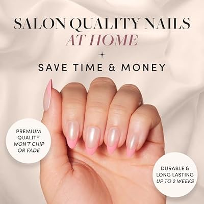 Glamnetic Press-On Nails - Bubble Gum Glaze | Super Strong Brush On Nail Glue & Nail Adhesive Tabs | Short Almond Pink French Tip Nails with a Glazed Finish | 15 Sizes - 30 Nail Kit with Glue