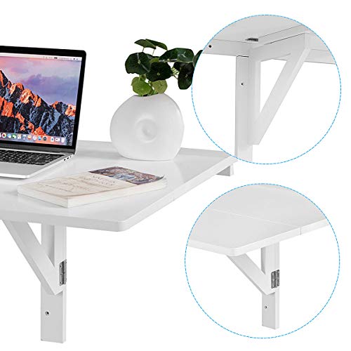 GIANTEX Mesa Plegable de Pared, Escritorio Abatible de Madera, Ahorra Espacio, 80 x 60 x 45 cm, Mesa de Comedor de Pared para Cocina, Salón, Dormitorio (Blanco) - imagen 5