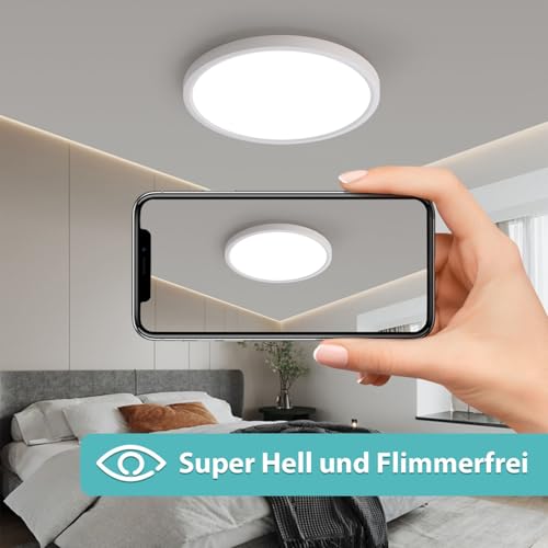 JDONG Deckenlampe LED Deckenleuchte Ø23CM Rund 18W Deckenleuchten flach 4000K Neutralweiß Badlampe Decke Küchenlampen Ultra Dünn 2.5CM Ideal für Wohnzimmer Balkon Keller Schlafzimmer Flur