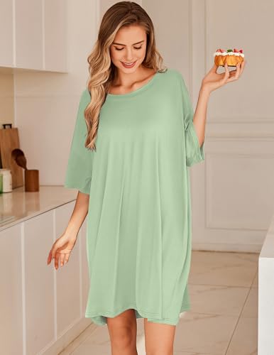 Image of Ekouaer Plus Size Nightgowns for Women Oversized Sleep Shirt Short Sleeve Nightshirt T-Shirt Dress Sleepwear S-5XL