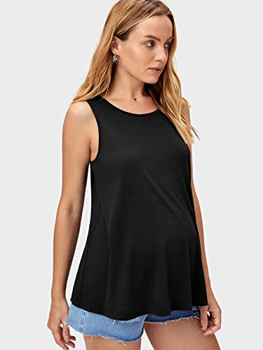 Makemechic Women's Maternity Tank Top Casual Solid Pregnancy Sleeveless Shirt Black S #TOP2