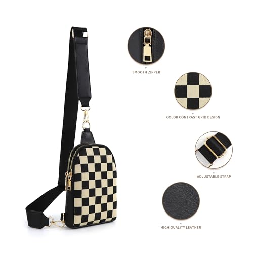 Image of Sling Bag Crossbody Bags For Women Plaid Striped Fanny Packs Chest Bag for Work Shopping
