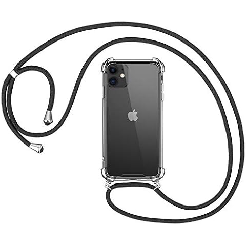 omitium Handykette für iPhone 11, Transparent Hülle mit Band iPhone 11 Handyband Halskette iPhone 11 Schutzhülle mit Kordel zum Umhängen Durchsichtige Handyhülle Cover TPU Bumper Case,Schwarz Cover
