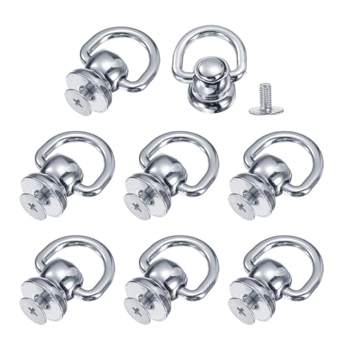 uxcell Metal Ball Studs Rivets D Ring, 8 Pcs Ball Post Head Buttons 360 Rotatable Studs Rivets with Screw for Purse Chain Connector DIY Art Leather Crafts (Silver)