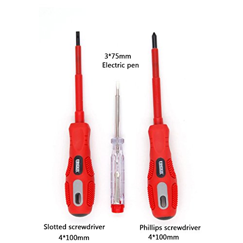 Finder 1000V Insulated Screwdriver Set Professional Screwdriver Set, 3 Pieces Phillips and Slotted Insulated Screwdriver Set, Magnetic Tip Electrician Screwdriver Set with Electroprobe, NON-Slip