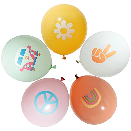 50Pcs Groovy Retro Hippie Balloons Girls Party Theme Smile Faces For Birthday Theme Party For Boy And Girl Retro Different Pattern Party Decor Carnival Decoration #TOP2
