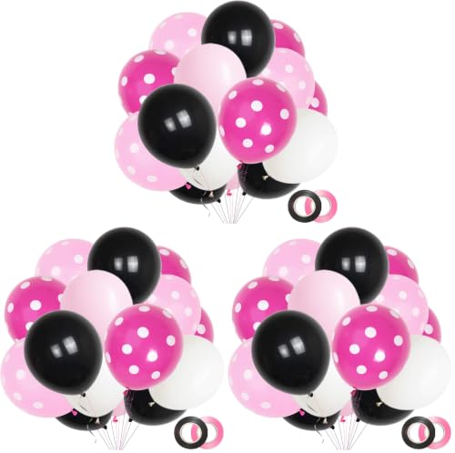 Image of ANSOMO Black and Pink Latex Balloons, 12 inch Thick Polka Dot Balloons, 60 Pcs (Pack of 3)