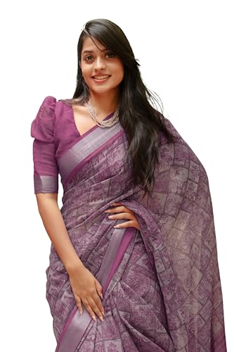 Image of MIRCHI FASHION Saree for Woman Cotton Blend Printed | Traditional Ethnic Sari for Ceremonial Use and Farewell with Blouse Piece
