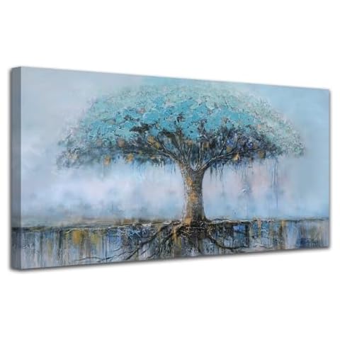Anolyfi Tree Wall Art Landscape Canvas Tree of Life Painting Nature Panoramic Abstract Picture Textured Modern Artwork Framed for Living Room Bedroom Bathroom Office Home Large 40"x20" Cover