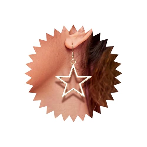 TseenYi Pendientes colgantes de estrella bohemia Pendientes colgantes de estrella hueca Pendientes de gancho de estrella grande de oro Pendientes colgantes de estrella grande vintage