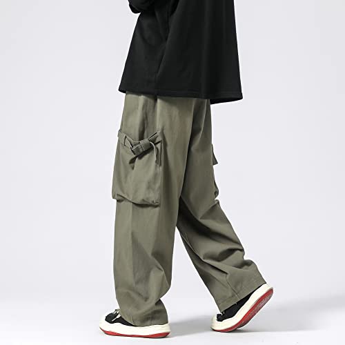 PRIJOUHE Men's Baggy Cargo Pants Casual Loose Fit Wide Leg Pants with Elastic Drawstring Waist3