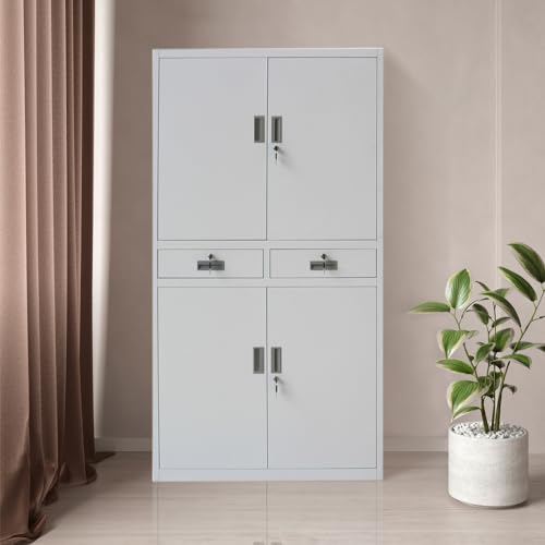 Armoire Bureau Métal 180cm Serrure 4 portes LJP Meuble