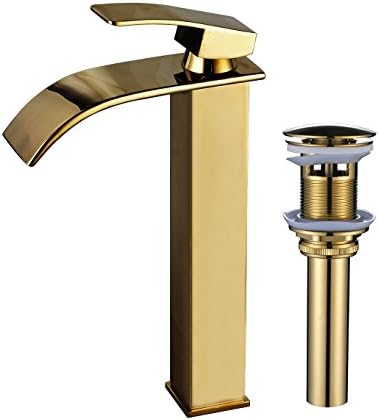Rozin Gold Color Single Lever Bathroom Vessel Sink Faucet Countertop Mixer Tap with Pop up Drain
